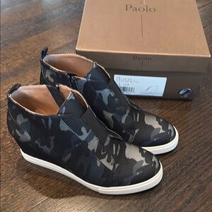 Paolo Black and Gray Slip-On Sneakers. Camouflaged, blue, black , gray. NWT